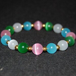 Multi Color Cat Eye Bracelet,Multi Color Bracelet,10mm Multi Col Beaded Bracelet